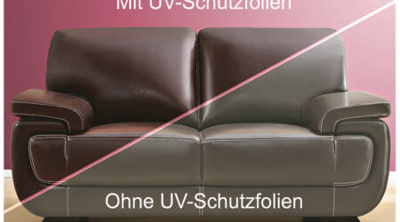 Zeigt die Auswirkung von UV-Strahlung auf eine Couch die ungeschützt dem Sonnenlicht ausgesetzt wurde