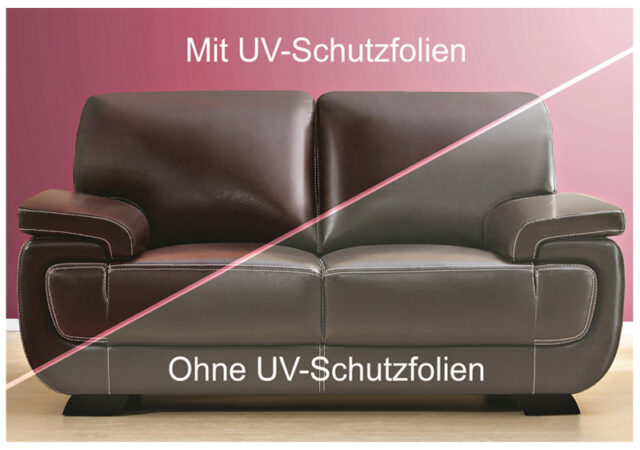Zeigt die Auswirkung von UV-Strahlung auf eine Couch die ungeschützt dem Sonnenlicht ausgesetzt wurde